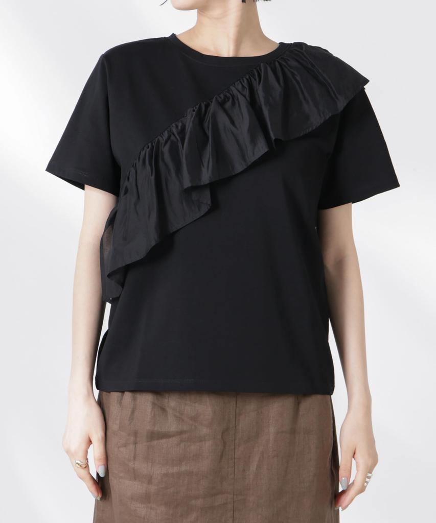 Nano Universe Asymmetrical Ruffle with Mixed Size F Women's T-Shirt Materials, White, 030, 673-5224303