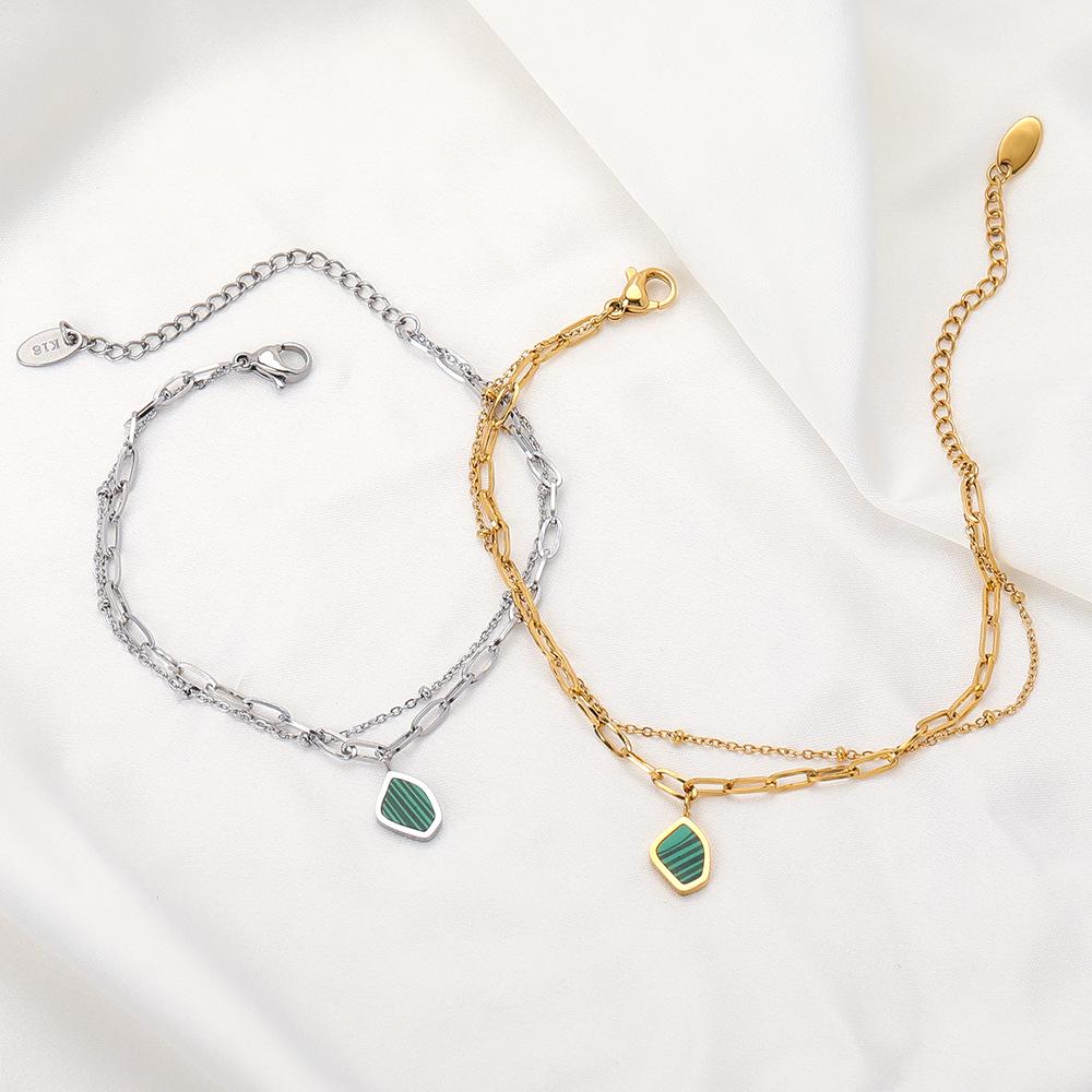 18K Vintage Hong Kong Style Double-Layer Titanium Steel Bracelet for Women