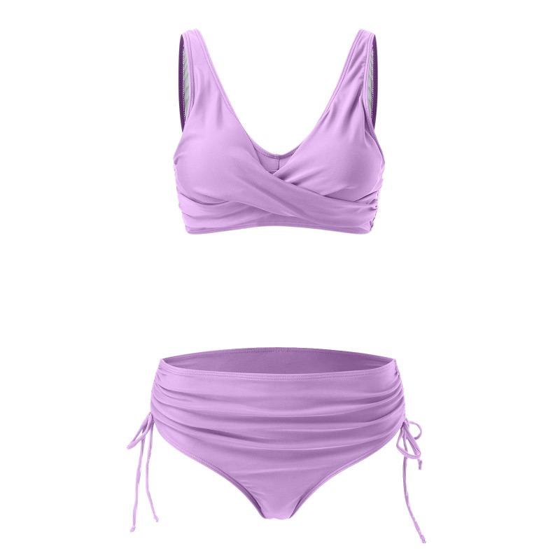 New Solid Color Cross-strap Sexy Halter Split High-waisted Bikini Swimsuit