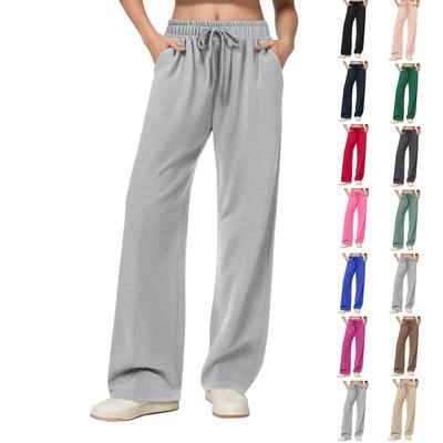 Damen High Waist Kordelzug Jogginghose Gerades Bein Hose Seitliche Versteckte Taschen Sweat