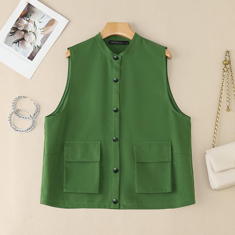 ZANZEA Women Casual Stand Collar Loose Sleeveless Vest