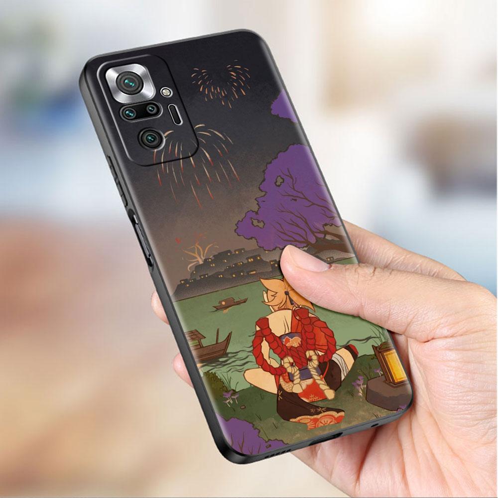 Luxury Black Phone Case For Xiaomi Redmi Note 11 10 9 8 7 Pro 9S 9A 9C 10s 8T K40 10C 10S Funda Cover Genshin Impact Beelzebul