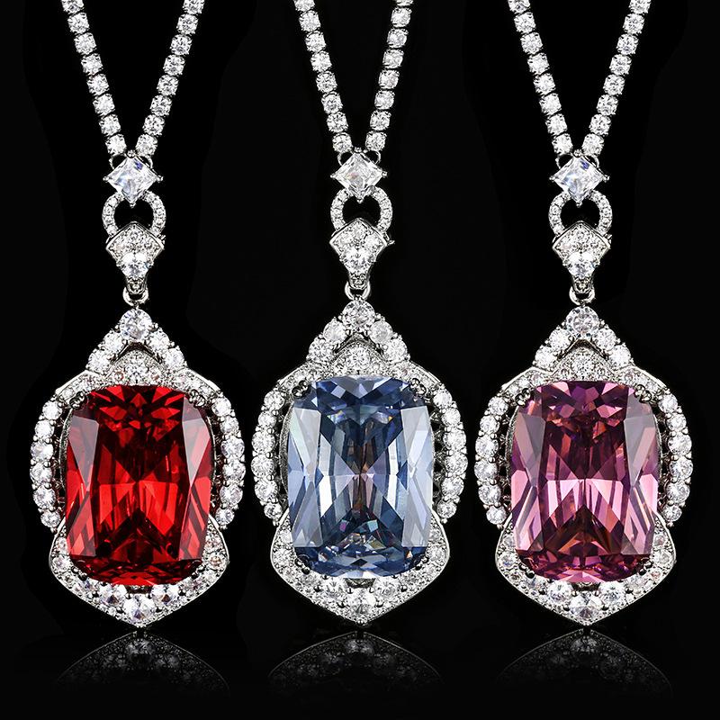 Jewelry Copper Bottom Gold-Plated Imitation Colored Treasure Square Diamond Luxury Pendant Necklace Stone 20 * 28
