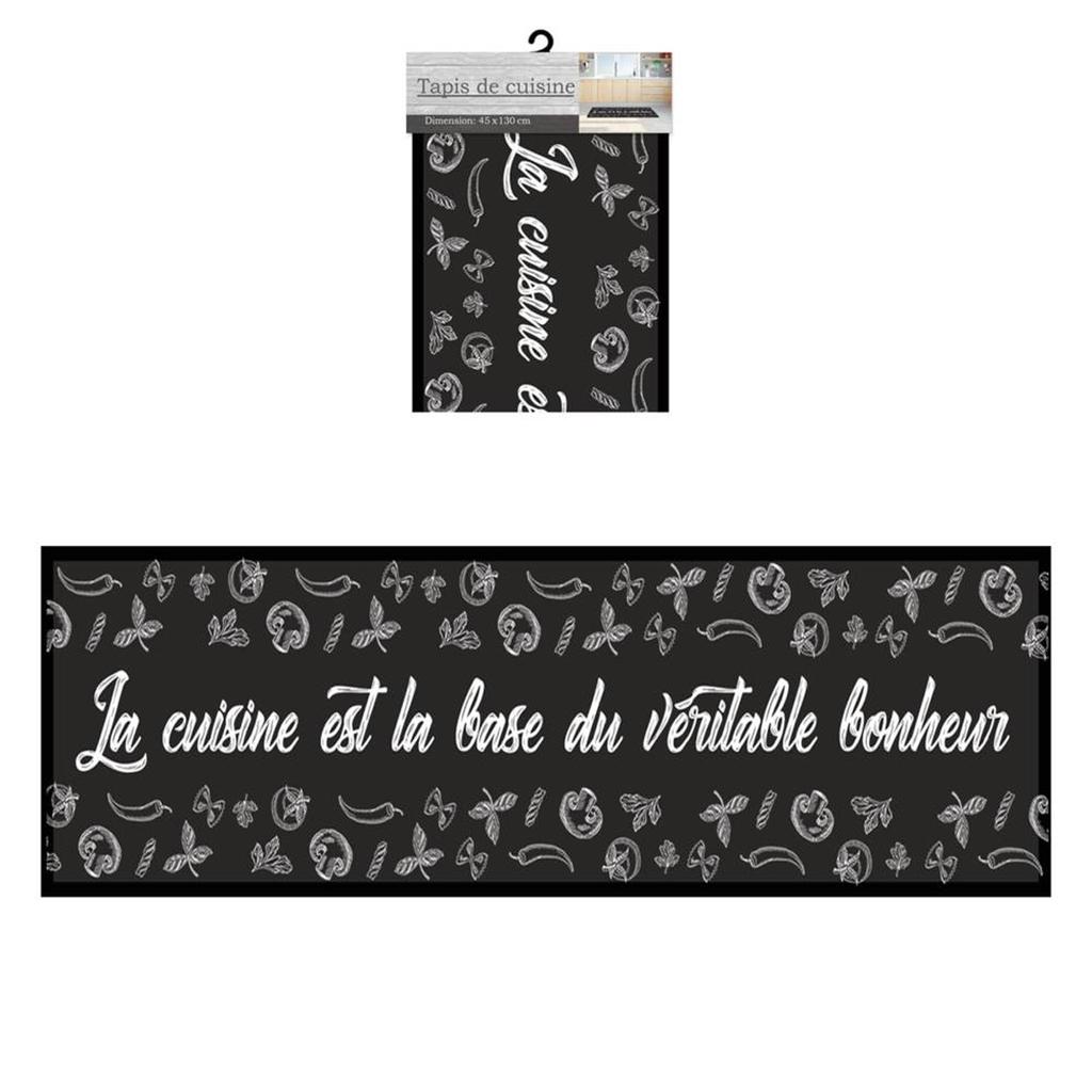 Les Trésors De Lily [Q2179] - Kitchen Rug 'Cooking Is the Basis of True Happiness' Black - 130x45 Cm