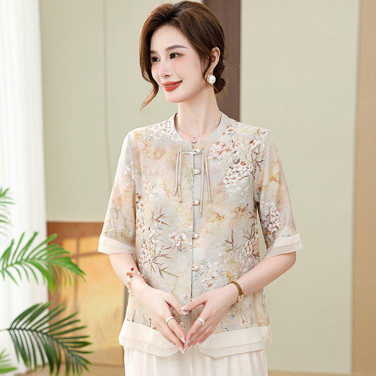 

Chic Women s Summer Printed Mid-Sleeve Top 3XL абрикосовий