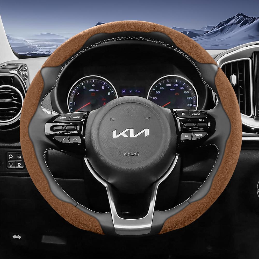 Suitable for Kia Sporty Suede Steering Wheel Cover with Split Snap-On Design for Sportage Seltos Sorento Niro Sonet Picanto K3 Forte Cerato Ljcmw22