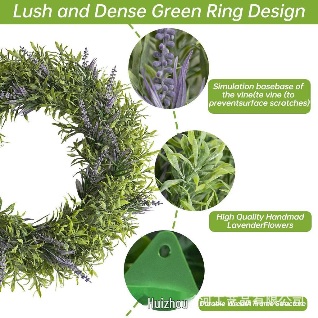 Artificial Lavender and Bamboo Leaf Wreath with Pink Flowers for Home Decoration