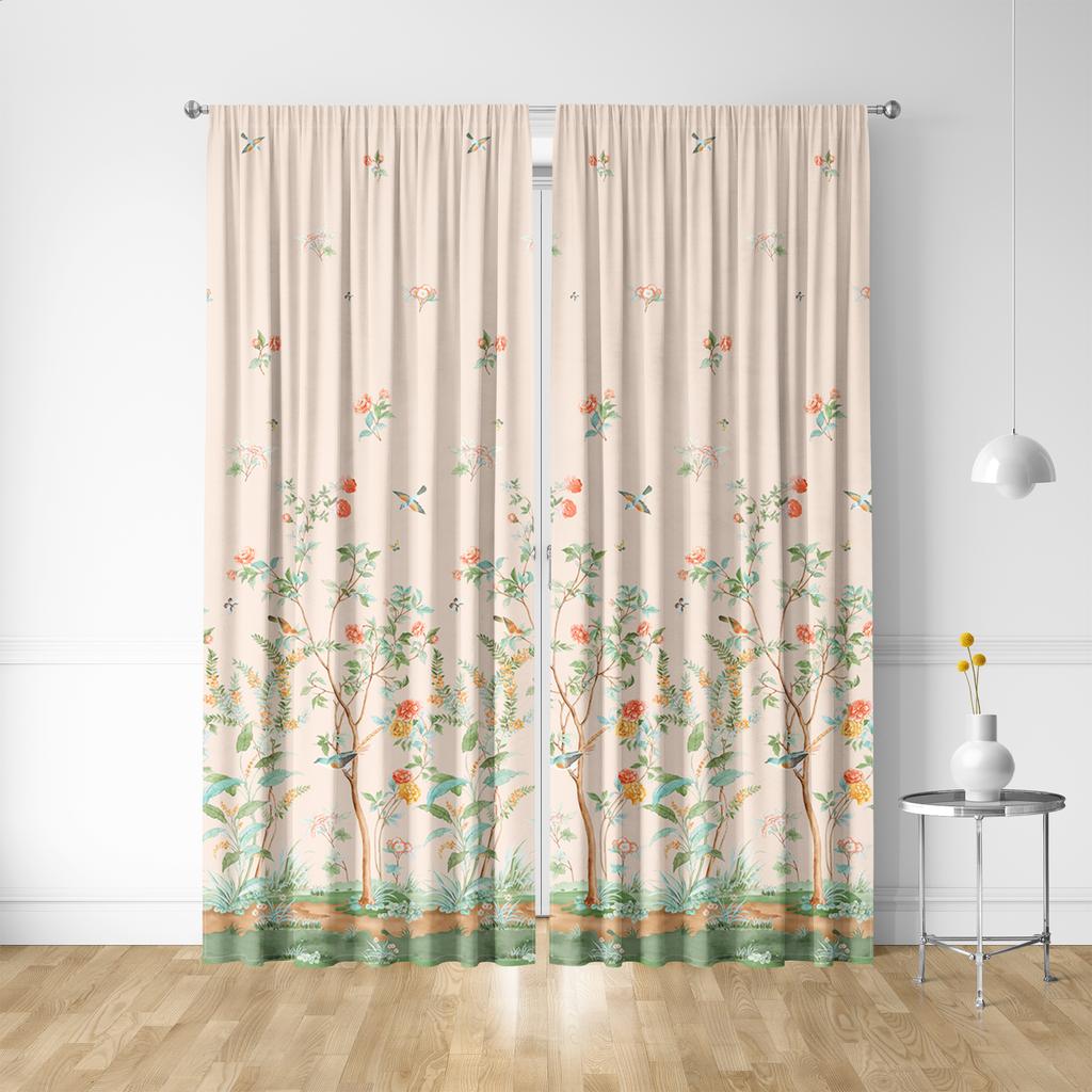 2PC Home Decoration Curtains With Light Yellow Flowers And Rod Pockets, Kitchen, Coffee Shop, Living Room, Balcony, Garden