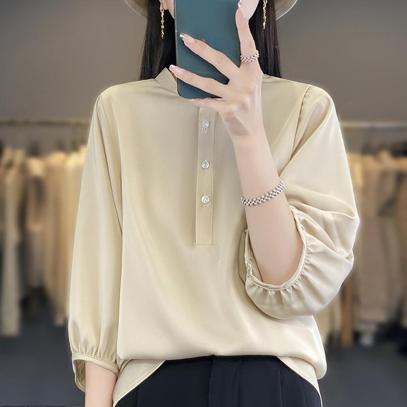 Women's Shirt Standing Collar Bubble Sleeve Loose Casual Top