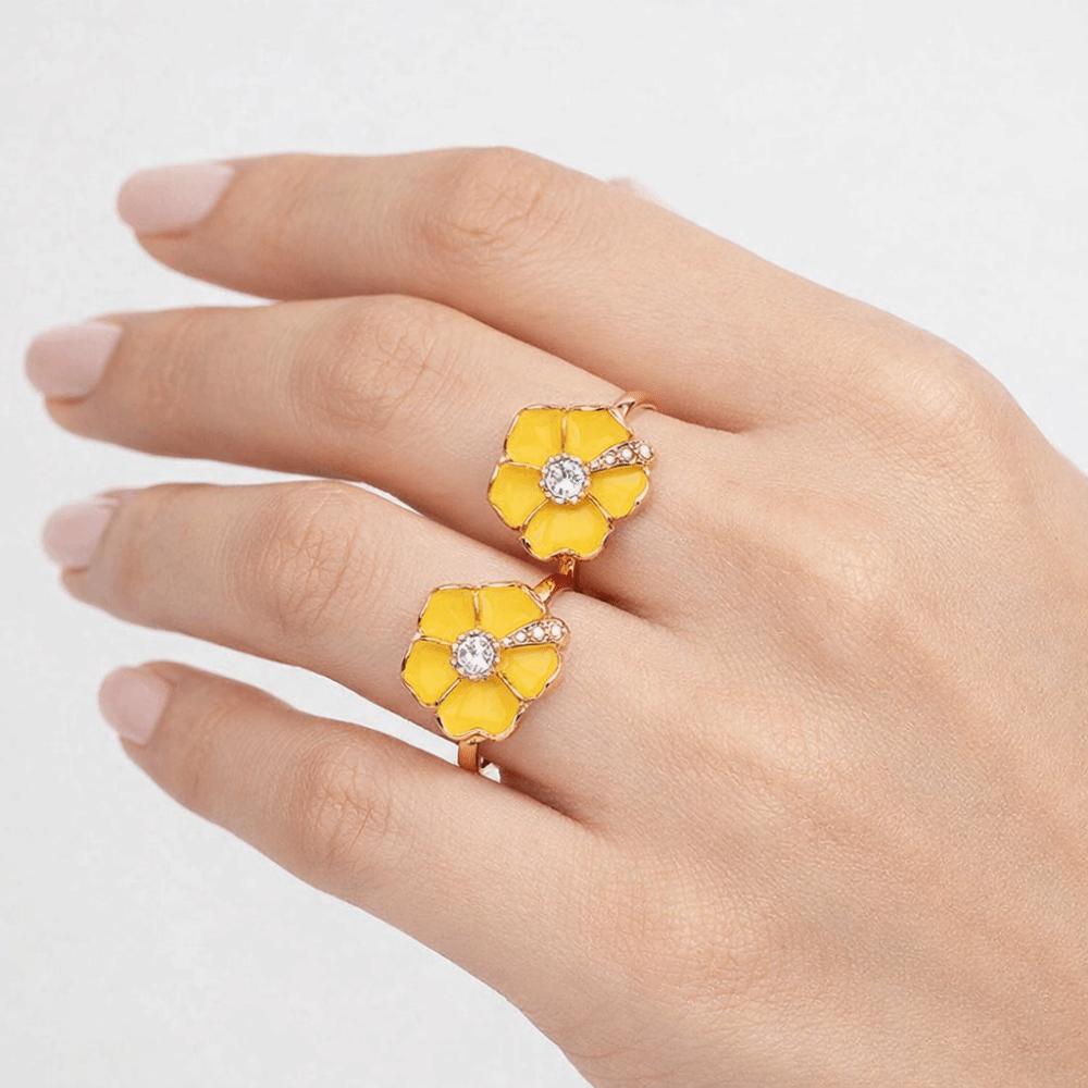 Dripping Oil Flower Ring Camellia Flower French Irregular Ring Creative Enamel Finger Ring Wedding