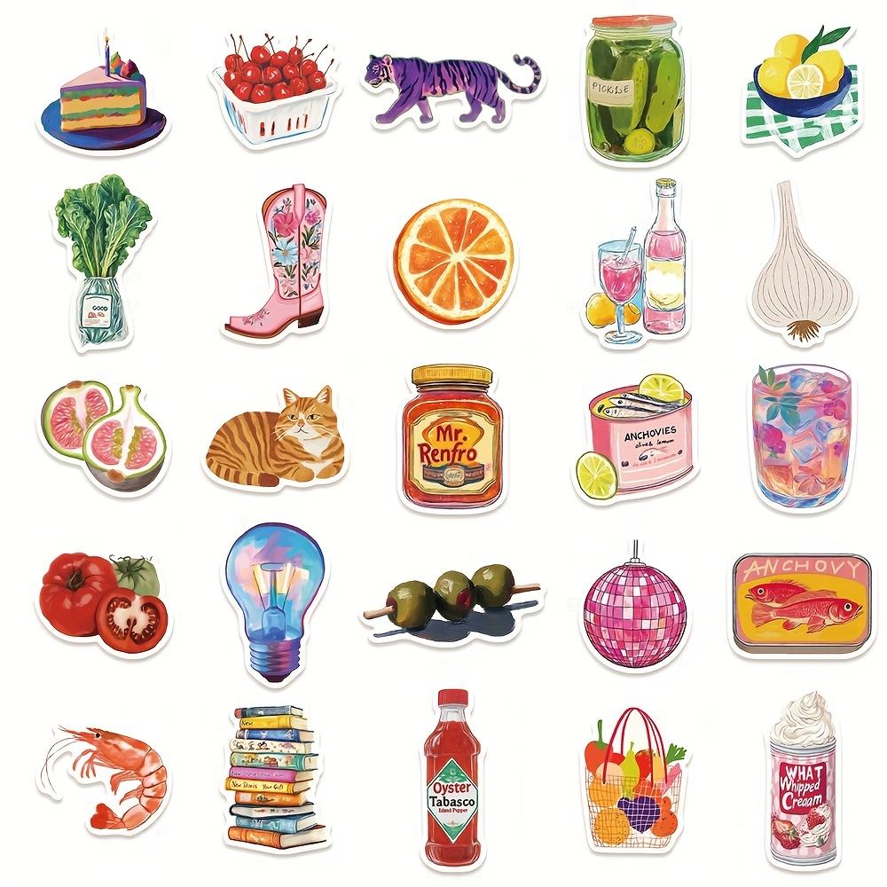 50pcs Cute Cartoon Retro Aesthetic Food Stickers Decals Laptop Phone Fridge Suitcase DIY Crafts Decoration Stickers Scrapbooking