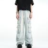 Unisex Light Wash Wide-Leg Workwear Jeans with Multi-Pocket Heavy-Duty Design
