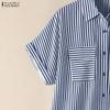 ZANZEA Women Short Sleeve Blouse and Shorts Summer Stripe Print Two Piece Suit Sets