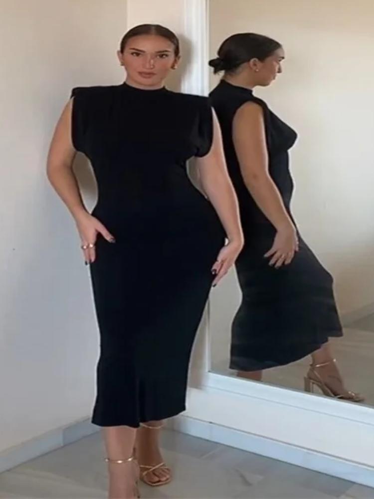 Lato Seksowna Elegancka Sukienka Bez Rękawów Jednolita Kobiety Casual Rozcięcie Okrągły Dekolt Dopasowana Sukienki Imprezowe Moda Damska Szyk High Street Kopertowa Odzież