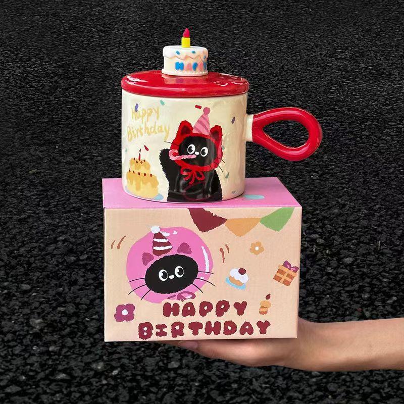 Cute Cartoon Cat Ceramic Mug, Couple Water Cup, High-value Gift Box, Souvenir, Birthday Gift, Breakfast Cups