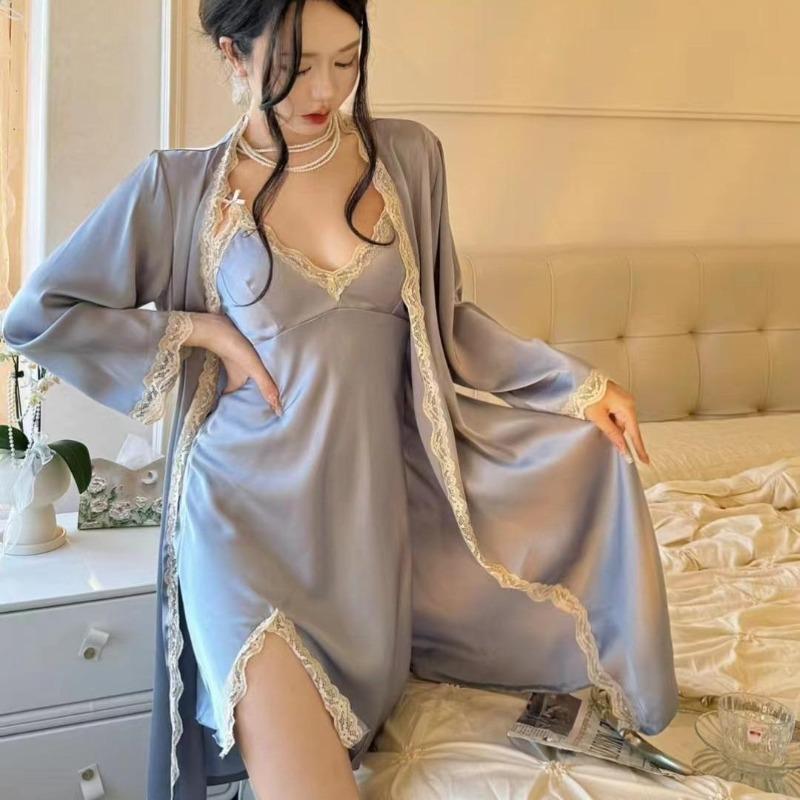 Sexy pajamas women's ice silk thin style with chest pad pure desire wind suspender nightdress two-piece set new loungewear
