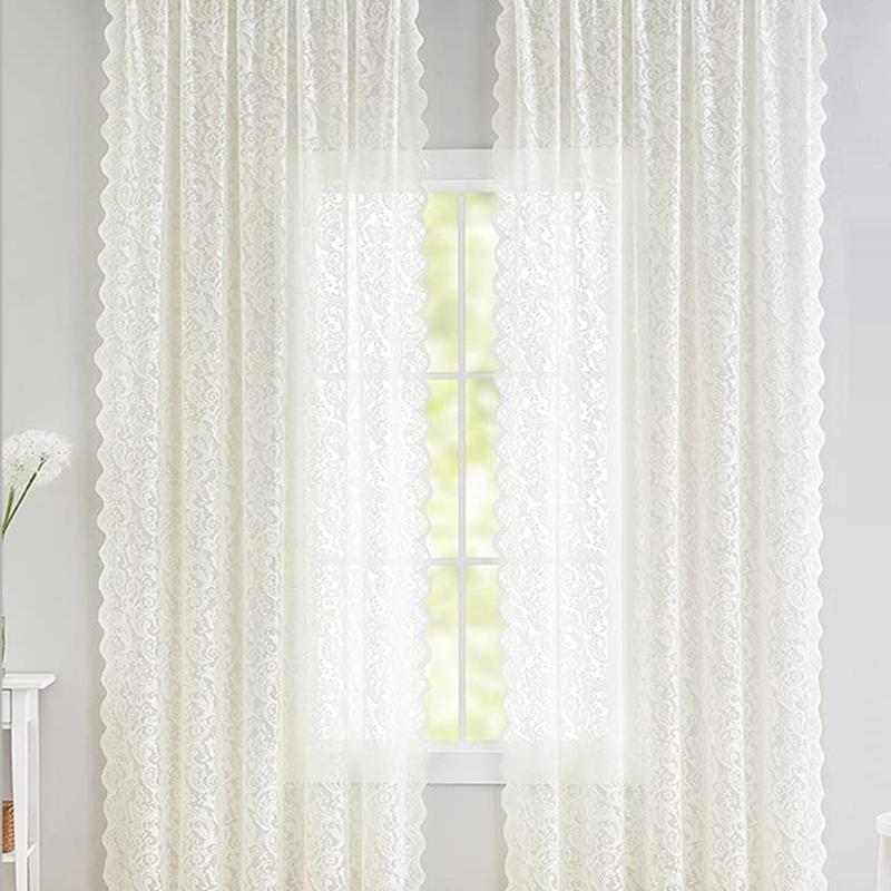 Lace Curtain with Vintaged Flower Embroidery tulle Transparent Panels Curtains for Bedroom Living Room Window Drapes