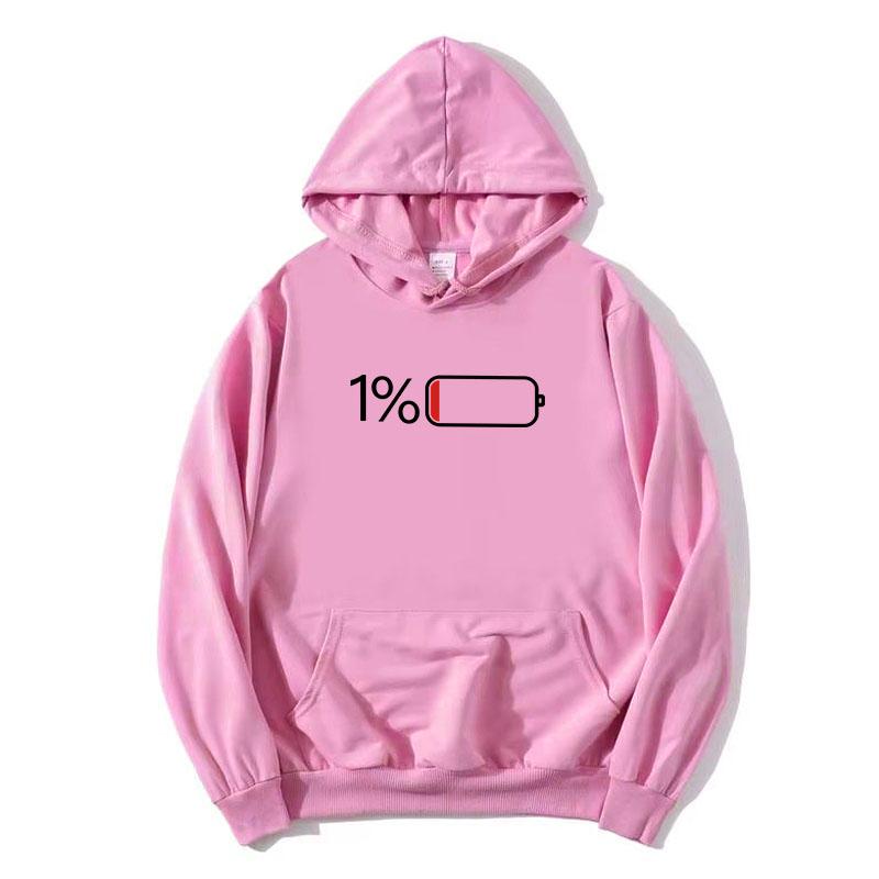 1 Percent Low Battery Status Icon Minimalist Hoodies Long Sleeve Women Men Sweatshirt with Pocket Graphic Print Pullover Unisex