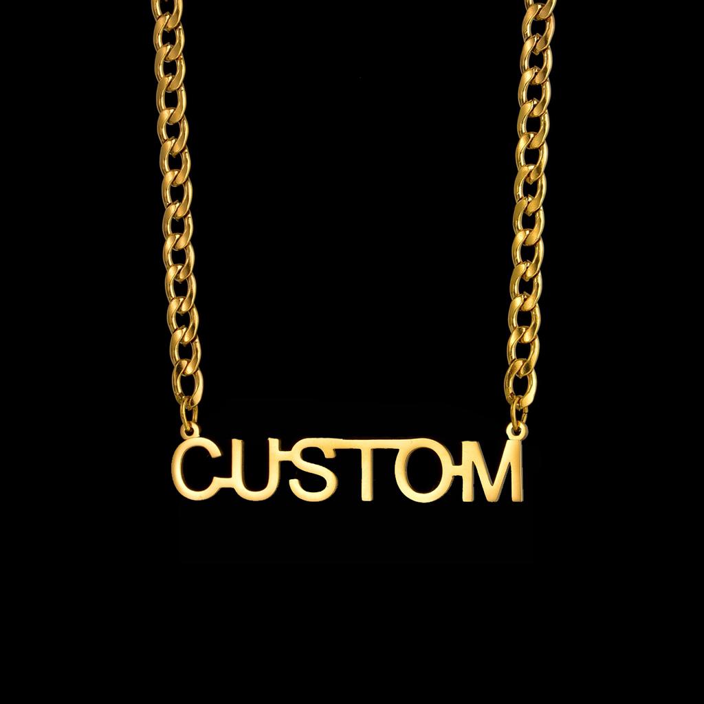 Atoztide Personalized Customized Brand Logo Names Pendant Necklace Stainless Steel Thick Chain for Men Women Jewelry Gift