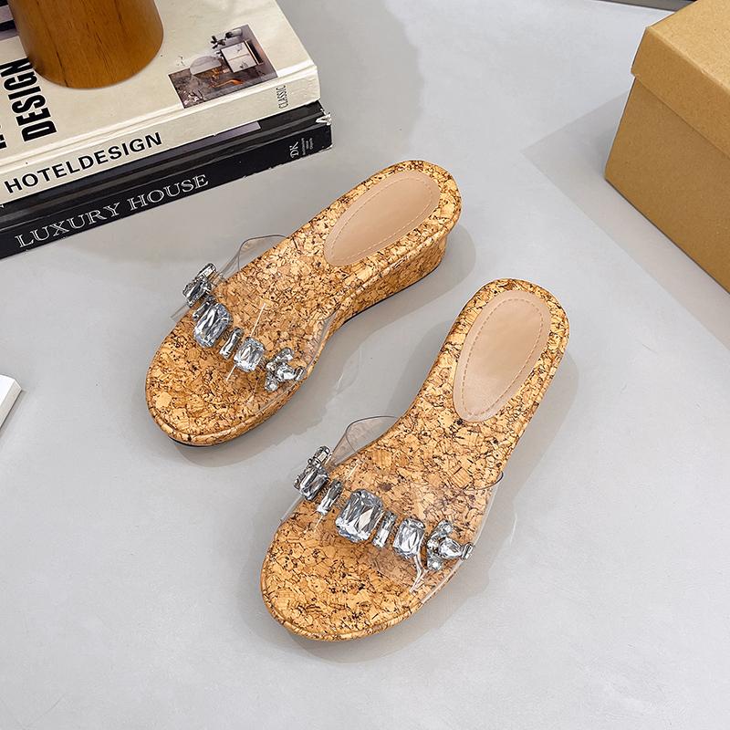 

Модные хрустальные повседневные туфли на платформе женские ПВХ танкетки шлепанцы женские босоножки на каблуке летний тренд 2025 элегантное платье комфорт сандалии 40 серебряный