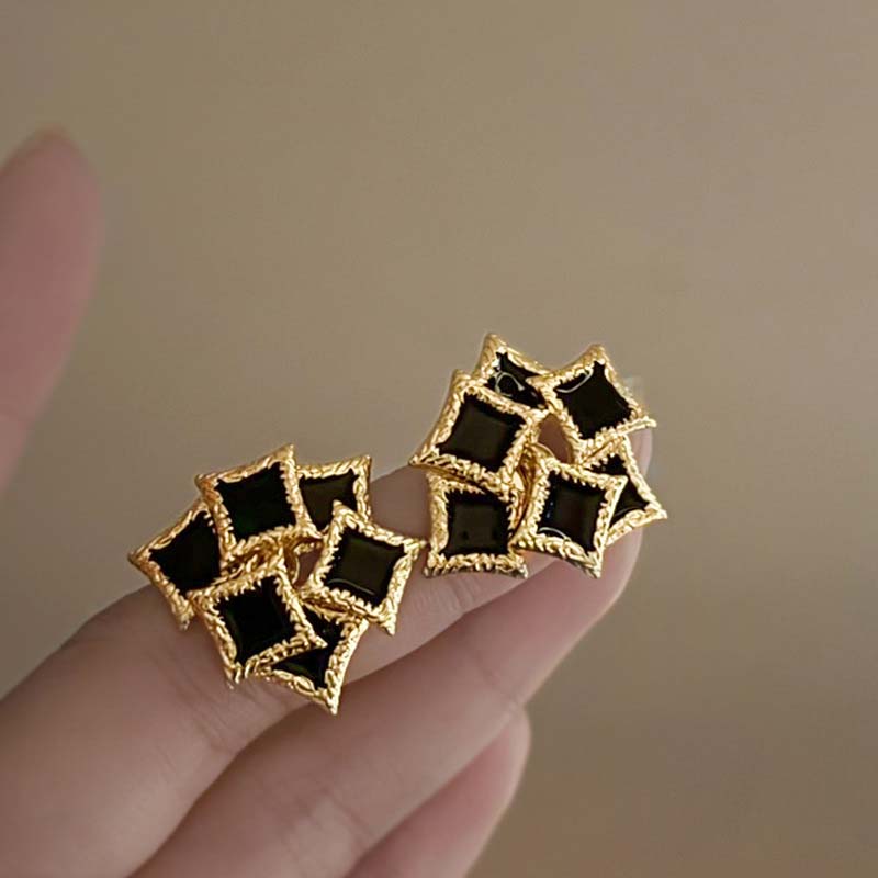 Vintage Black Drip oil Double Layer Square Stud Earrings For Women Fashion Metal Irregular Geometric Earring Zircon Accessories