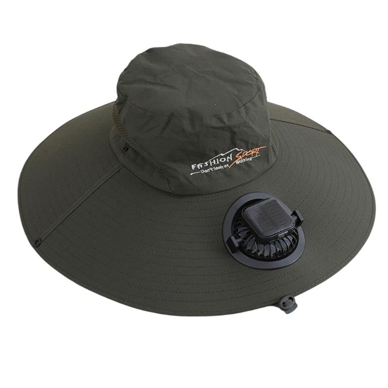 

Adjustable Solar Charged Ventilation Cap With Large Brims Rechargeable Solar Fan Hat For Hiking Fishing Gardening армія зелений колір
