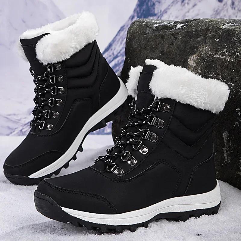 

Woman Snow Botas Winter Outdoor 2024 Thickened Plush Boots lady Fashion Sneaker Warm Thick Sole Non-slip Shoe Women Cotton Shoes 36 чорний