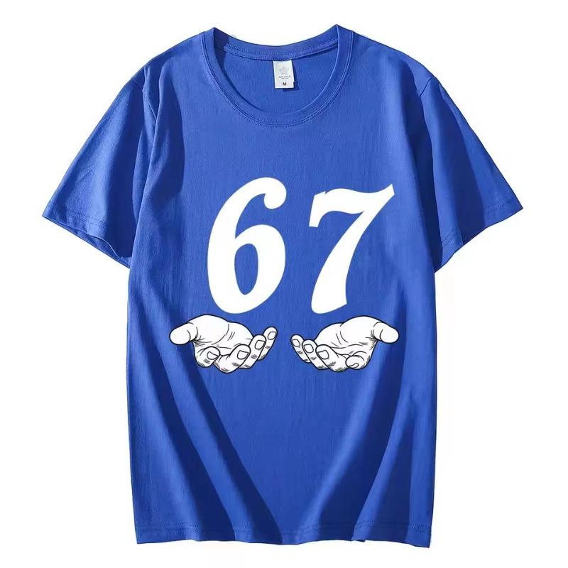 Amerikanischer Stil Six Seven 67 Cartoon Reine Baumwolle Bedruckt Sommer Neuer Modetrend T-Shirt für Unisex und Damen Locker Freizeit T-Shirt