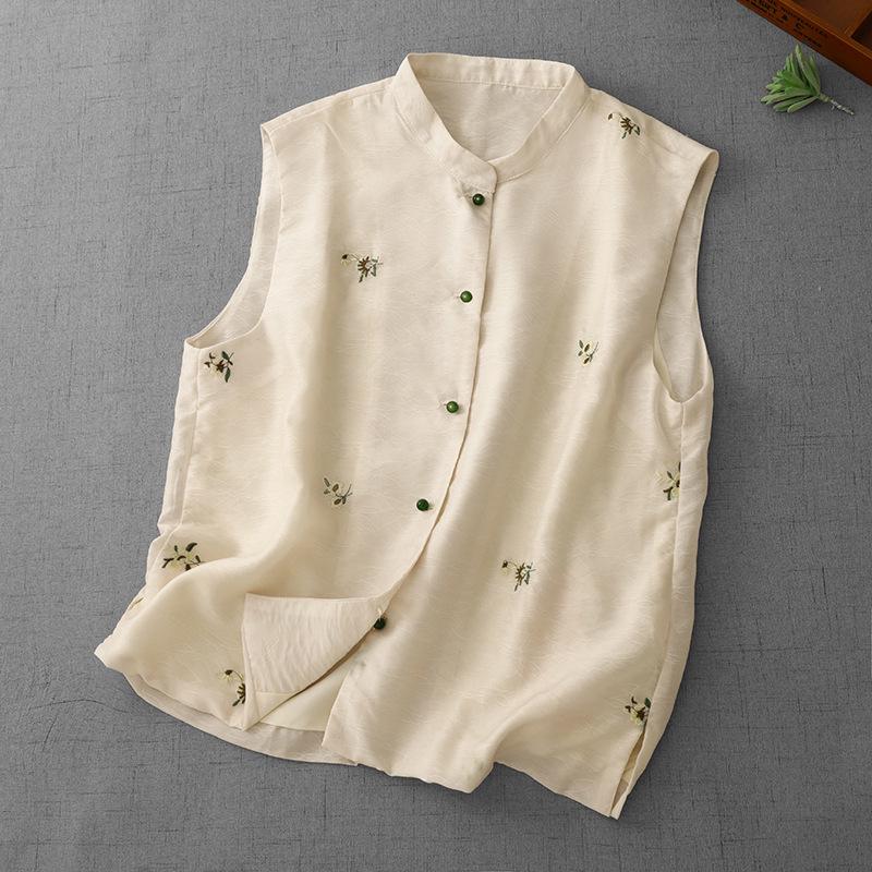

Chinese Style Women s Buckle Vest - 2026 Summer Stand Collar Sleeveless Top Double Extra Large абрикосовий
