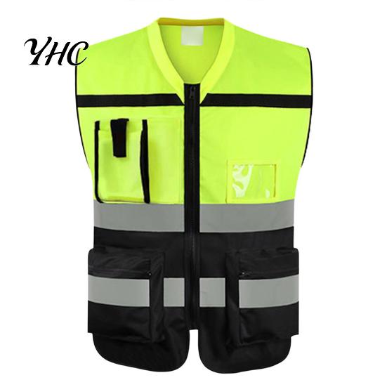 Reflective Clothing Men High-Visibility Vest V-neck Sleeveless Multi Pockets Design Waistcoat Clear ID Pocket Pen Holder Coat 2XL флуоресцентный желтый