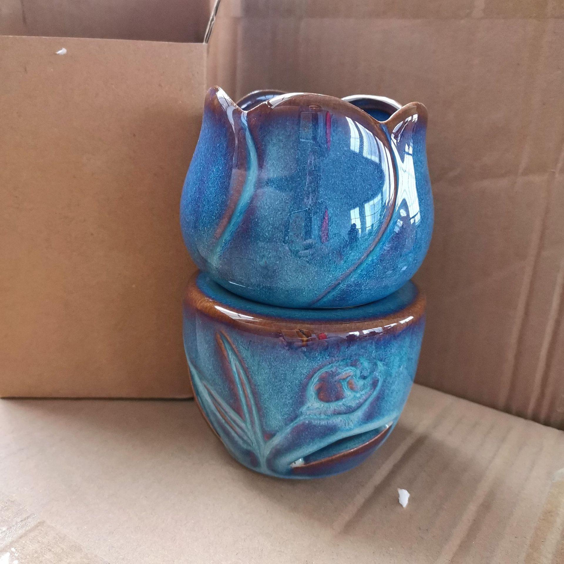 L17 Tulip Ceramic Incense Burner: Large Capacity Aroma & Essential Oil Candle Holder морской синий