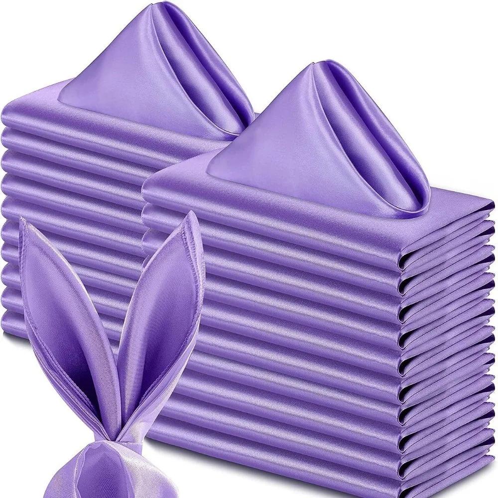 10pcs High-end 30x30cm Satin Napkin Washable Soft Dinner Napkins Reusable Table Napkins Event светло-фиолетовый