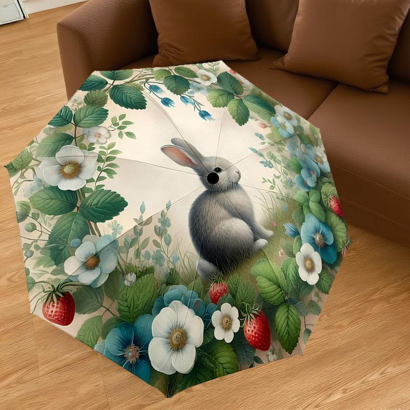 1PC Rabbit flowersAutomatic Open/Close Umbrella with Windproof, 8-Rib Sturdy Canopy, Durable Ribs, Fashionable Design1313A