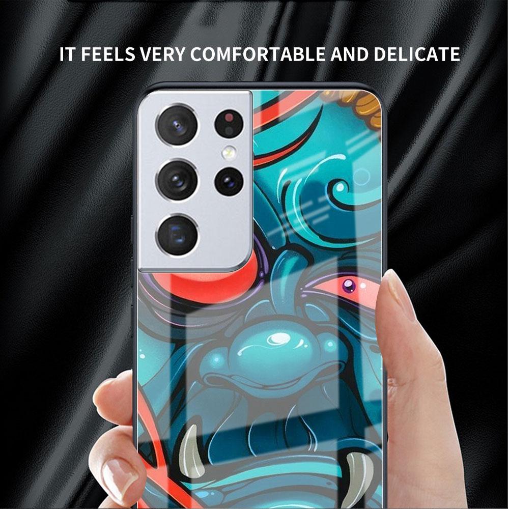 Samurai Oni Mask Cool Glass Case For Samsung Galaxy S22 S20 FE S21 Plus Phone Cover S10 5G S9 Note 20 Ultra 10 Lite Shell