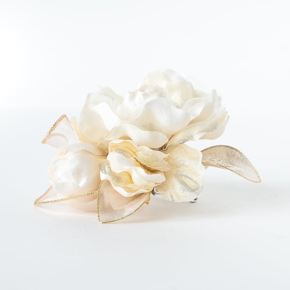De Corsage Wedding Graduation Formal Pin Clip with Case Made In Japan Off Gold [R C] CH-012