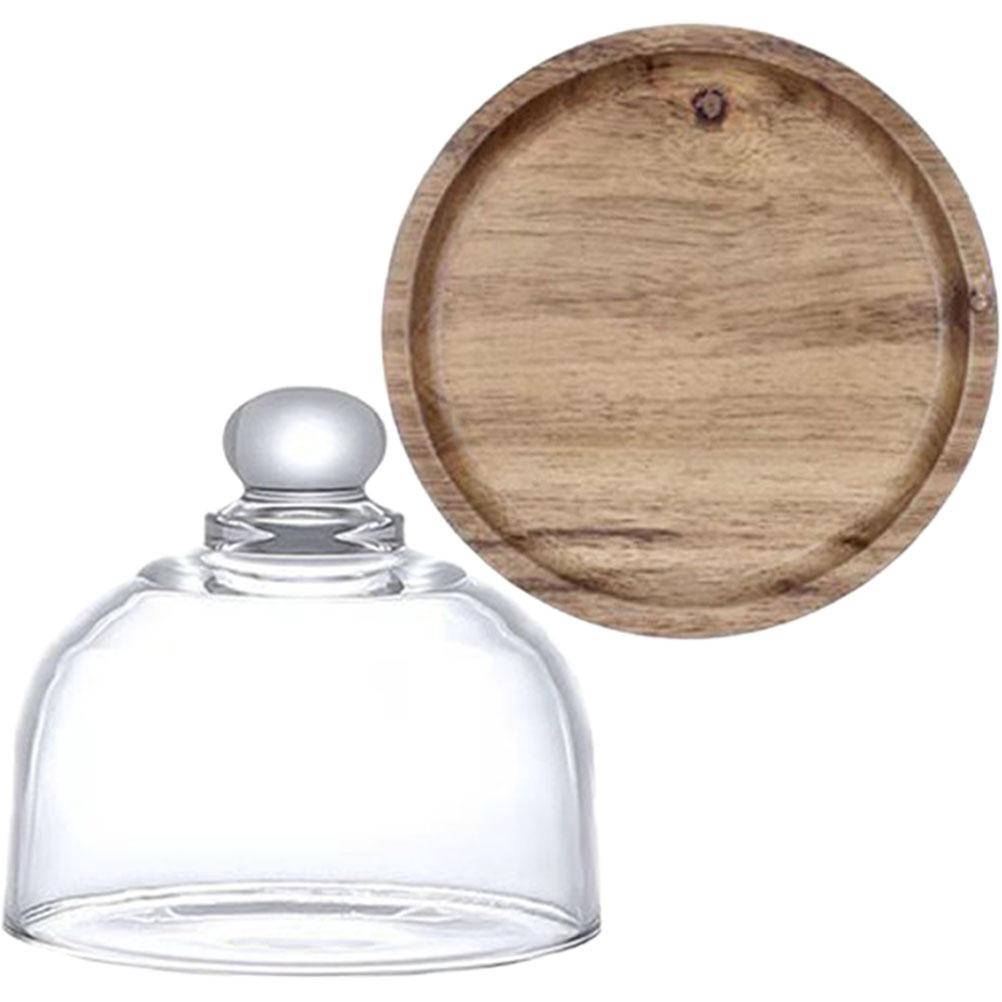 Display Shelves Glass Lid Tray Pastry Serving Cake Plate Server Wood Holder Food with Dome Mini Dessert Multi-use Base