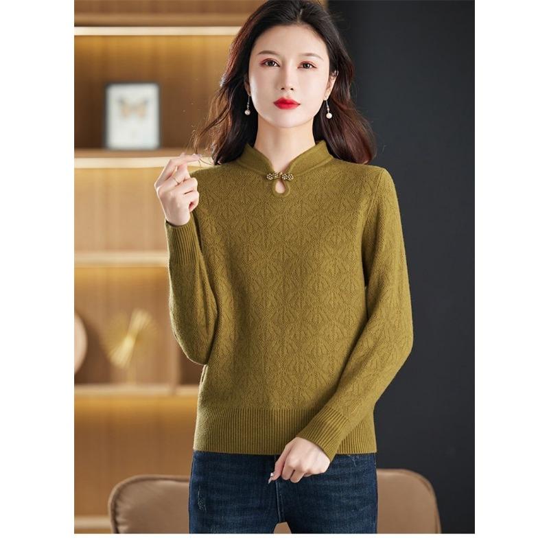 Fashionable Mom Imitation Sweater for Women In Winter New Retro Cheongsam Collar Knitted Base Shirt