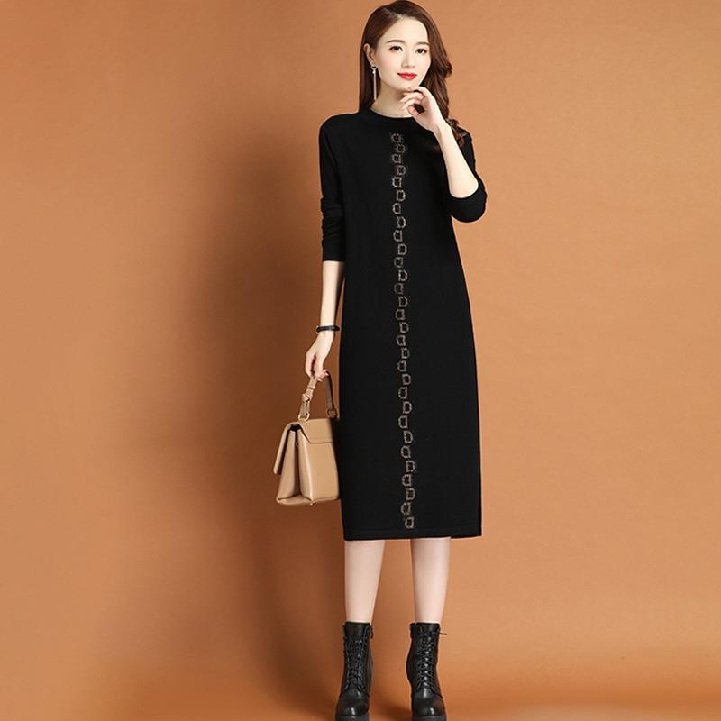With Coat Women's Sweater Skirt Autumn and Winter New Thickened Loose Medium and Long Knee-length Knitted Dress