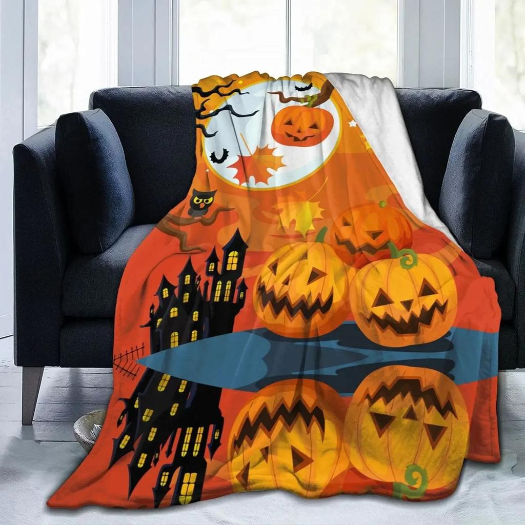 Halloween Throw Blanket Lantern Pumpkins with for Sofa Bed Couch Chair or Dorm Super Soft Lightweight King Queen Size Candy Corn