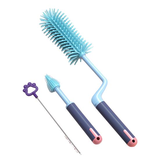 3Pcs/Set Bottle Brush Detachable Soft Liquid Silicone Head Infant Feeding Utensil Cleaner Non-Slip Handle Bottle Brush