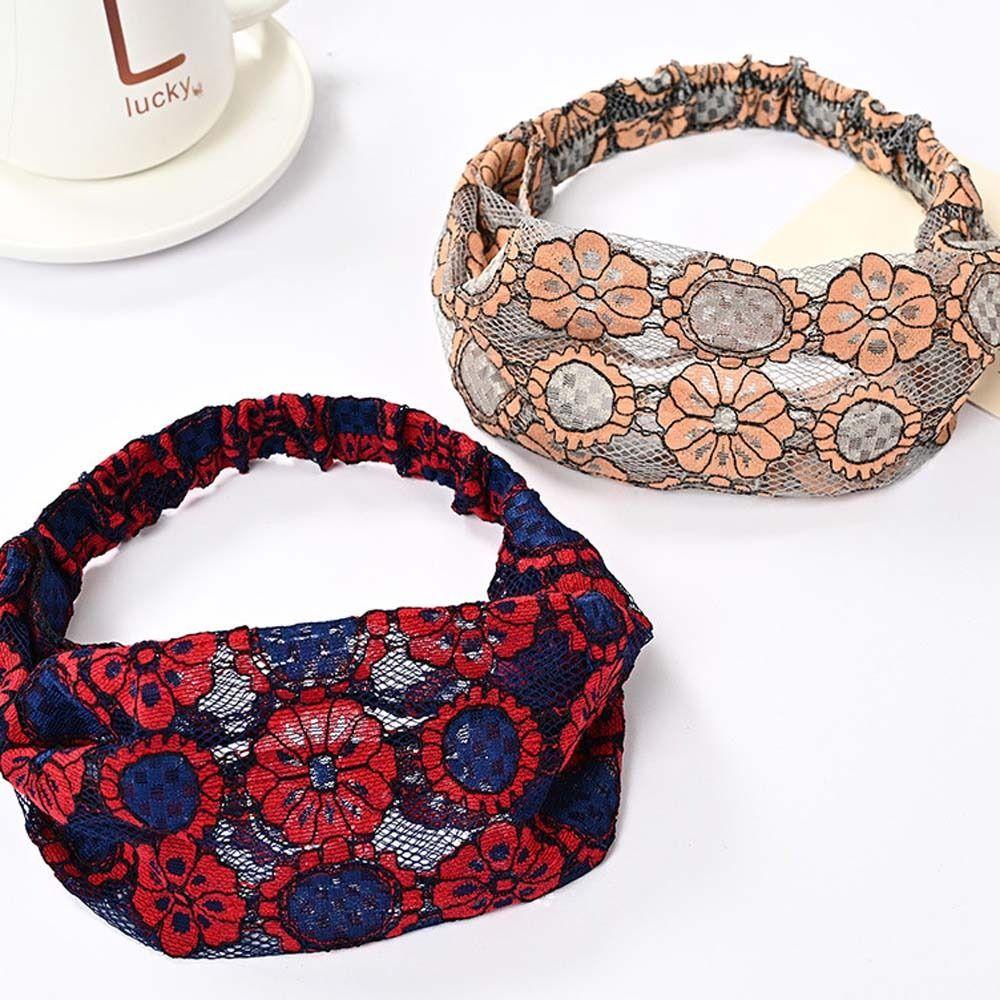 Non Slip Lace Hairbands Hair Hoop Wide Side Head Wrap Sweet Mesh Flower Headband  Mother