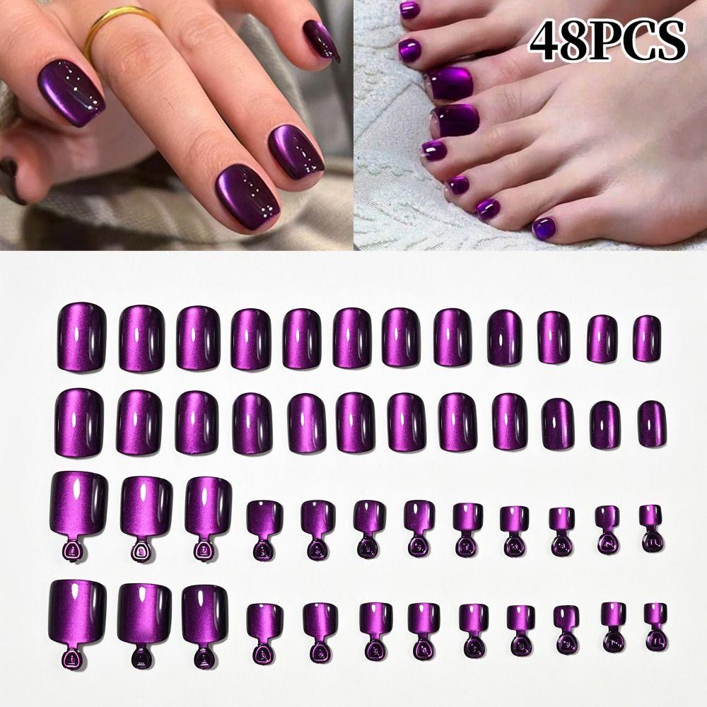 48Pcs Glossy Finish False Nails Set Short Square Shape Short Tip Toenail  For Fingernails & Toenails