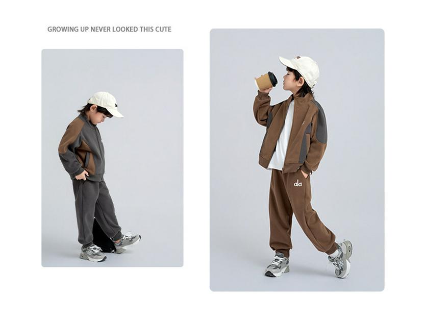 Boys' Fleece-Lined Sporty Cardigan & Pants Set - 2025 Autumn/Winter Collection