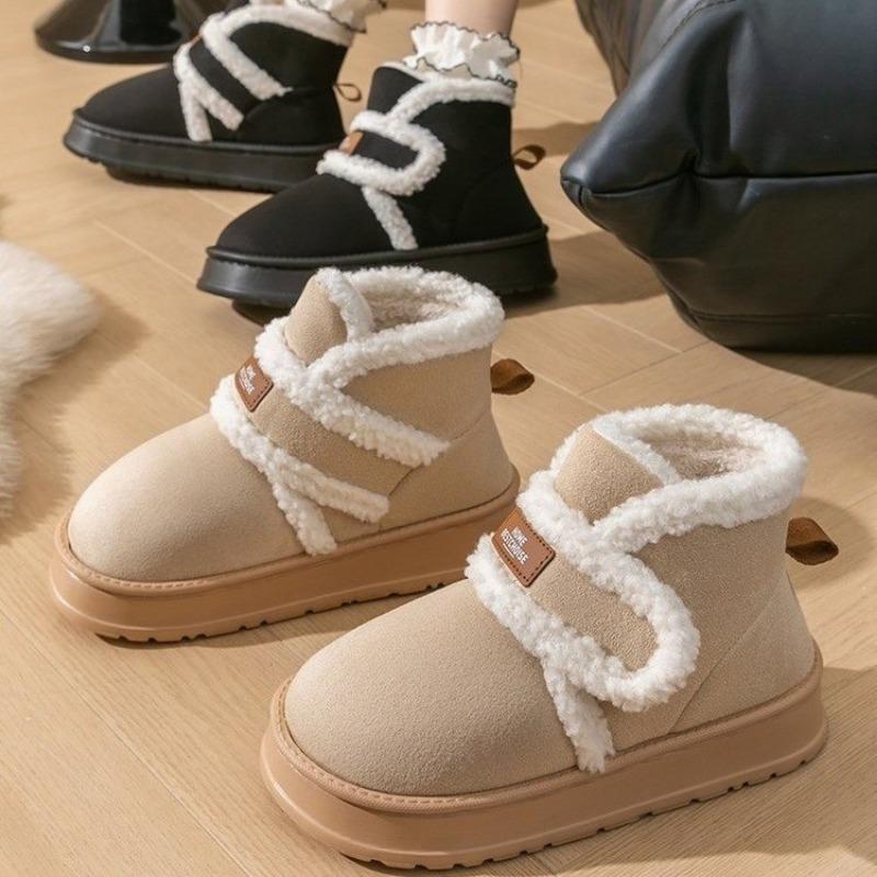 Fashion Warm Cotton Shoes for Women Winter Platform Shoes Soft Plush Thick Sole Couples Home Boots Women Comfortable Soft Mid Calf Boots