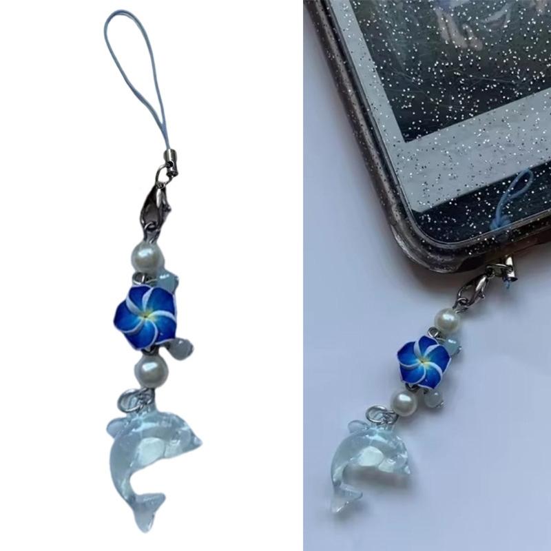 Whimsical Dolphin Egg Flower Key Ring Handcrafted Beaded Resin Charm Pendant For Backpack Zippers Decoration