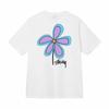Stussy Style Mens Loose Fit Cotton Crew Neck Short Sleeve T-Shirt With Cartoon Print Casual Tee