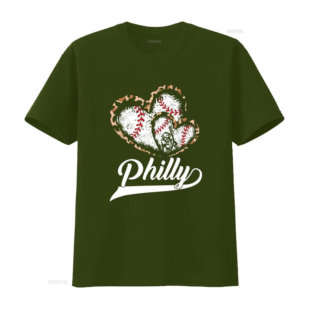 Vintage Philly Baseball Leopard Heart Fans T Shirt Black X Large Vintage Washed Designer Clothes Breathable Stretched Homme