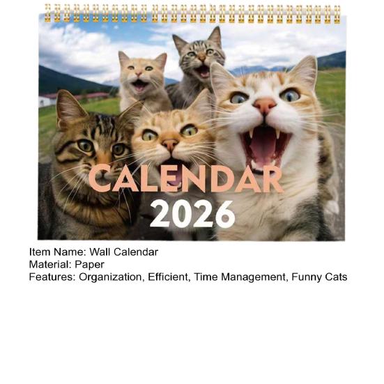 2026 Wall Calendar Funny Cats Wall Hanging Calendar Jan.2026 - Dec.2026 12-Month Planner for Home Office