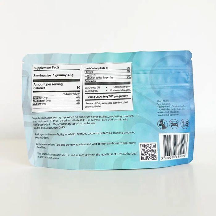 20 Gummies CBD 30mg + THC 5mg (Menthe) 4 sachets