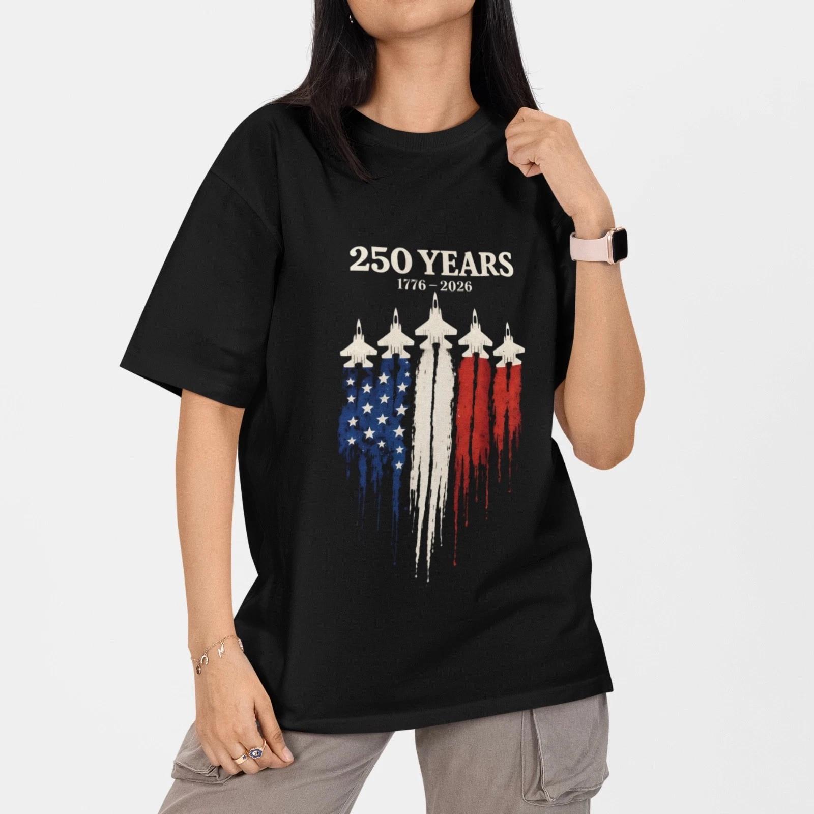 USA 250 Years 1776-2026 Patriotic Fighter Jet American Flag T-Shirt XXXL